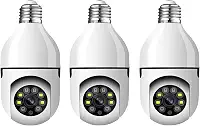 KIT 3 Câmeras de Segurança Câmera Lâmpada 2022 Câmera Espiã WiFi, 1080P Câmera de Base E27 com Visão Noturna Infravermelha intercomunicador bidirecional, Câmera Vigilância com Função de Rastreamento Automático - BELLA NET