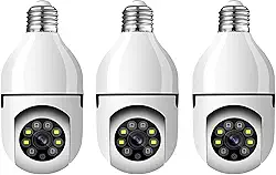 KIT 3 Câmeras de Segurança Câmera Lâmpada 2022 Câmera Espiã WiFi, 1080P Câmera de Base E27 com Visão Noturna Infravermelha intercomunicador bidirecional, Câmera Vigilância com Função de Rastreamento Automático - BELLA NET