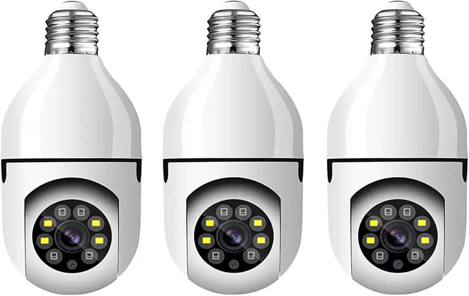 KIT 3 Câmeras de Segurança Câmera Lâmpada 2022 Câmera Espiã WiFi, 1080P Câmera de Base E27 com Visão Noturna Infravermelha intercomunicador bidirecional, Câmera Vigilância com Função de Rastreamento Automático - BELLA NET