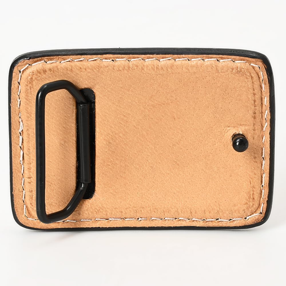 American Darling Floral Hand Carved Painted Belt Buckle Genuine Leather Covered Stylish