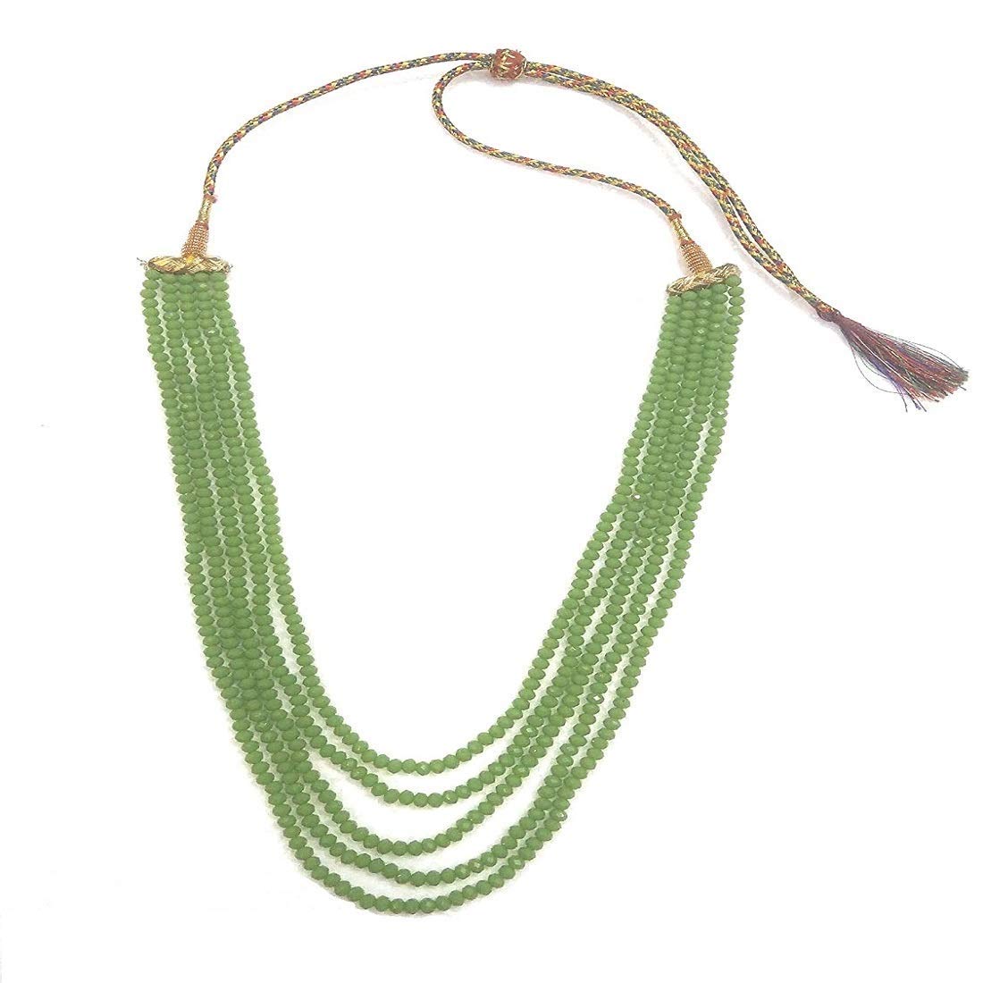 MANBHAR GEMS - Semi Precious Crystal Gemstone Beads Five Layer Necklace For Girl and Women Round Faceted Beaded Mala Fashion Jewellery (Mahendi Green) (B08VGJYKXB) Amazon Price History, Amazon Price Tracker