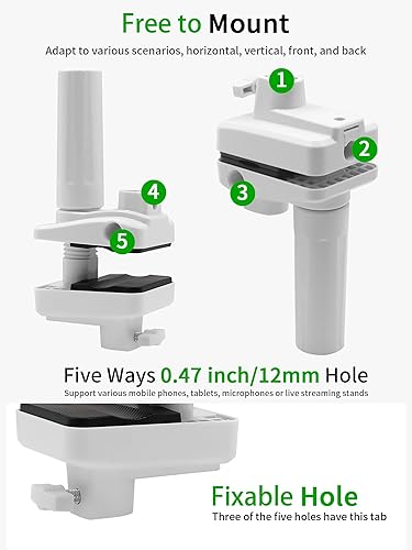 Miniatura 3 de Soporte de abrazadera de escritorio para micrófono, soporte de brazo de tijera, 5 maneras de orificios de inserción de brazo de pluma (0.47
