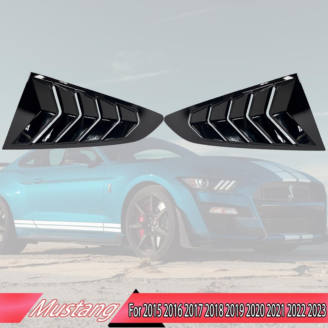 2-Piece Carbon Fiber Side Window Louvers For Ford Mustang 2015-2023 - ABS Plastic Vent Window Covers (Not For GT350/GT500)