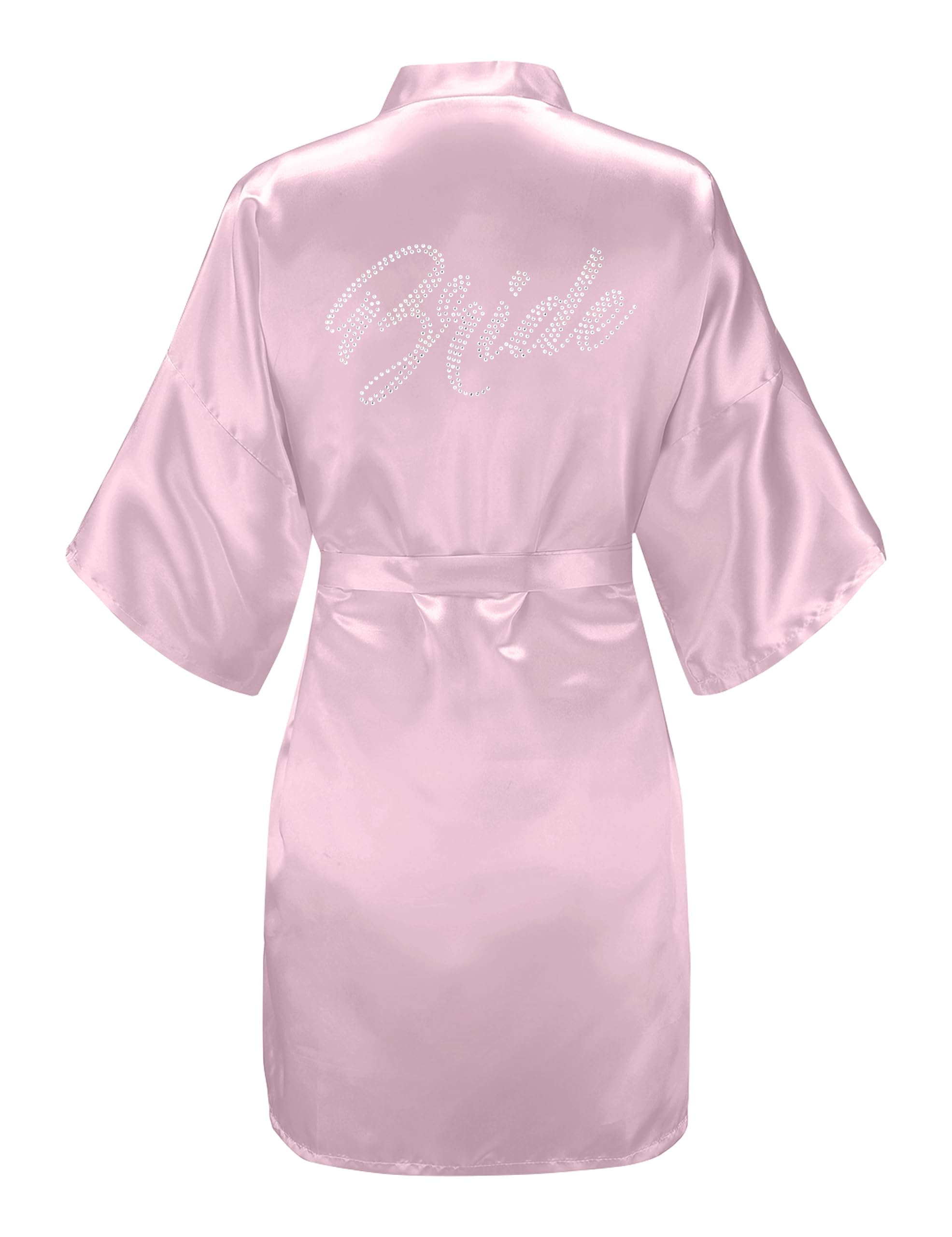 EPLAZA Women's One Size Silver Rhinestones Bride Bridesmaid Short Satin Robes for Wedding Party Getting Ready