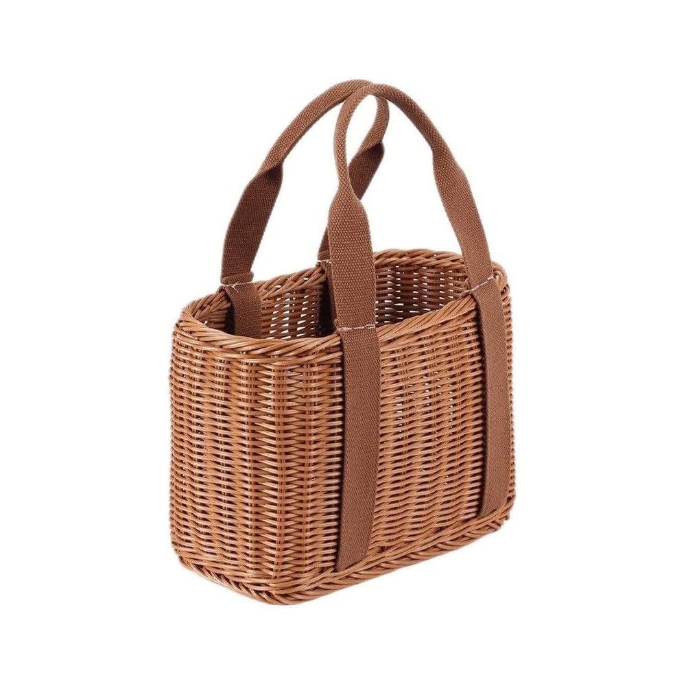 COOLBABY Handmade Wicker Picnic Baskets Hand Woven Rattan Handle Picnic Basket Pastoral Picnic Basket Large (S: 28 * 16 * 20CM)