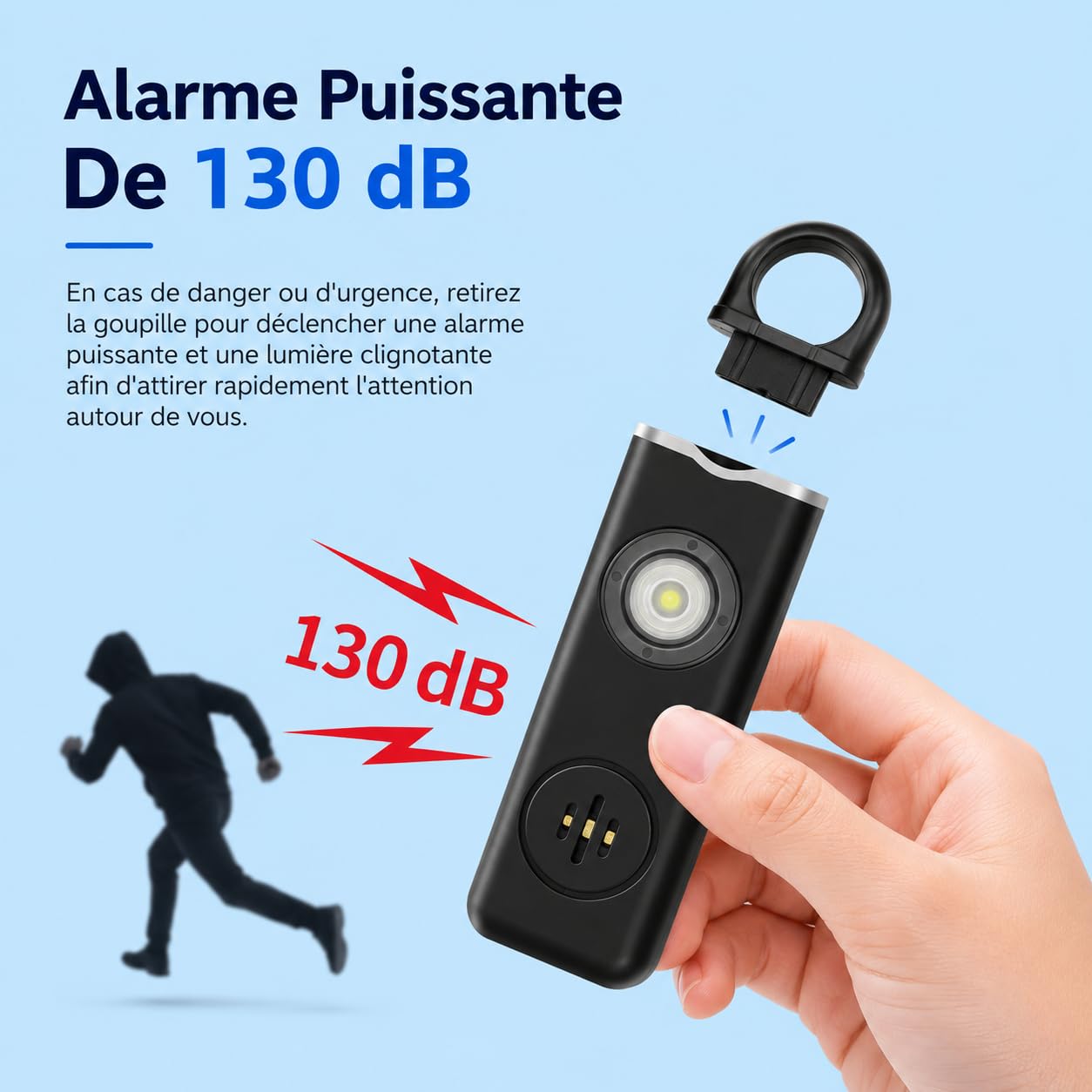 Version Améliorée Vigipulse Alarme De Poche 2026, Porte Clef Alarme Anti Agression avec Sirène Puissante Et Lumière LED, Sécurité Portable pour Femmes Hommes Enfants Personnes Âgées (Rose)