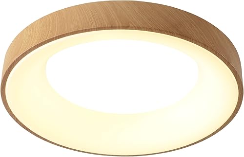 Lámpara de techo LED moderna de 18.5 pulgadas, de hierro y acrílico, 3 colores regulables, tallada en madera, cerca del techo, para dormitorio,