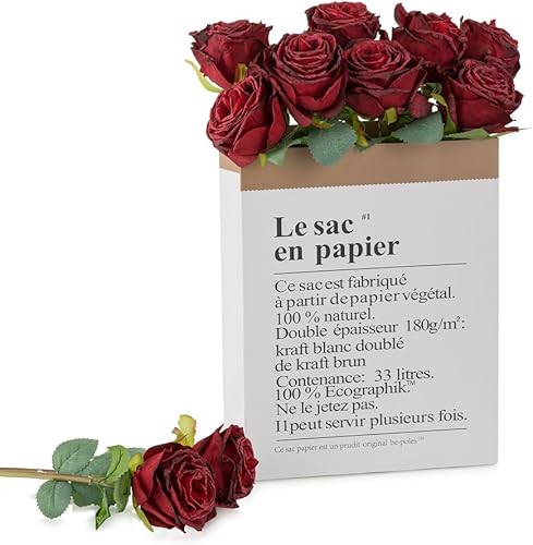 BLOSMON Ramo de flores de rosas rojas, 10 piezas de flores artificiales de seda seca, vintage, decoración de boda, fiesta, bricolaje, arreglo floral