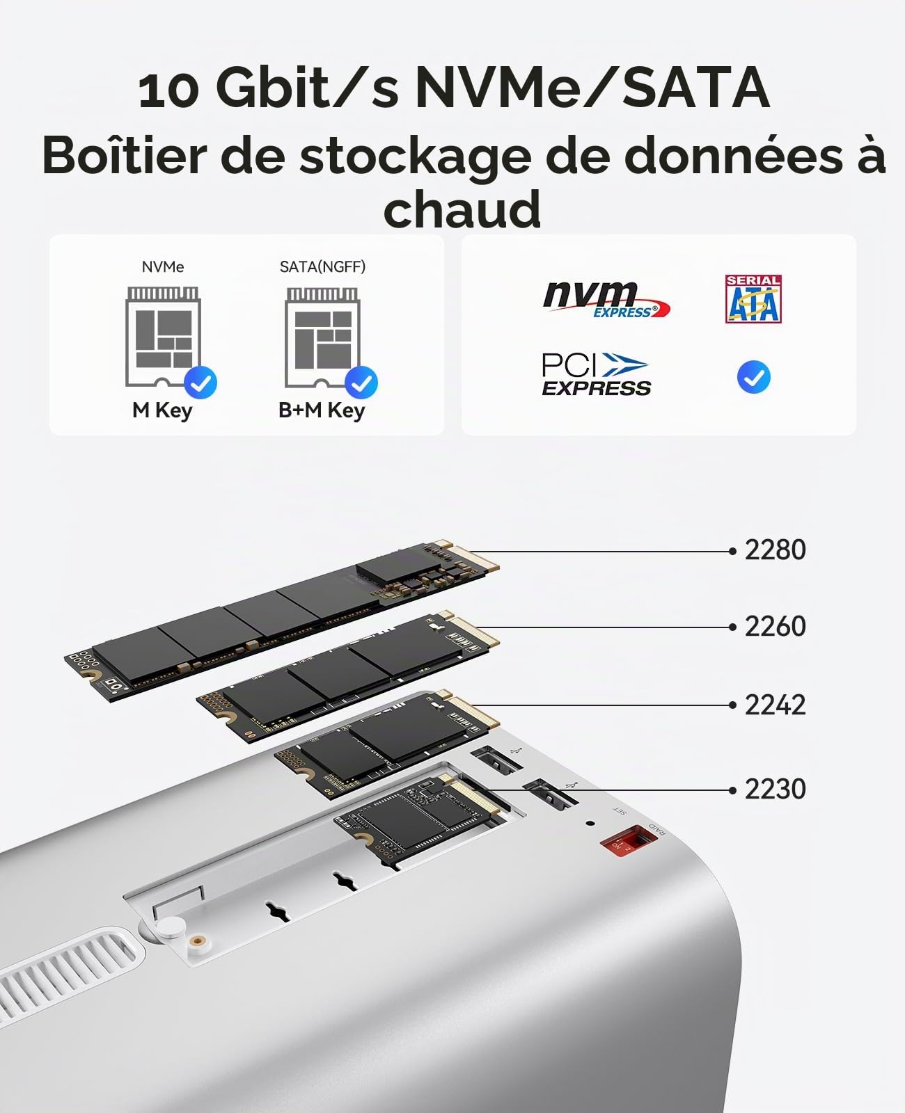 ORICO MiniTower Boîtier de disque dur RAID double baie avec station d'accueil | 2 boîtiers SSD NVMe 2,5/3,5", boîtier en aluminium, hub USB C 10 Gbit/s pour Mac mini, MacBook, Mac M435-V1