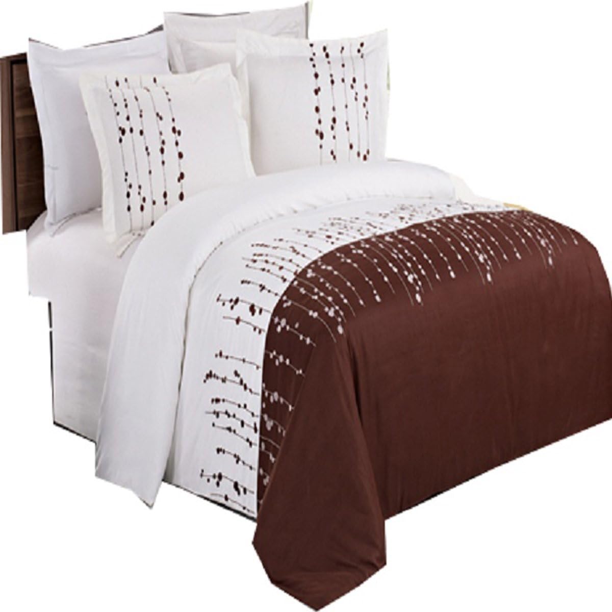 sheetsnthings Embroidered Eleanor Microfiber 8PC King Size Bed-in-a-Bag Includes Duvet Cover with Shams (Ivory, Chocolate and Lavender) and White Down Alternative Comforter Along with Bed Sheets