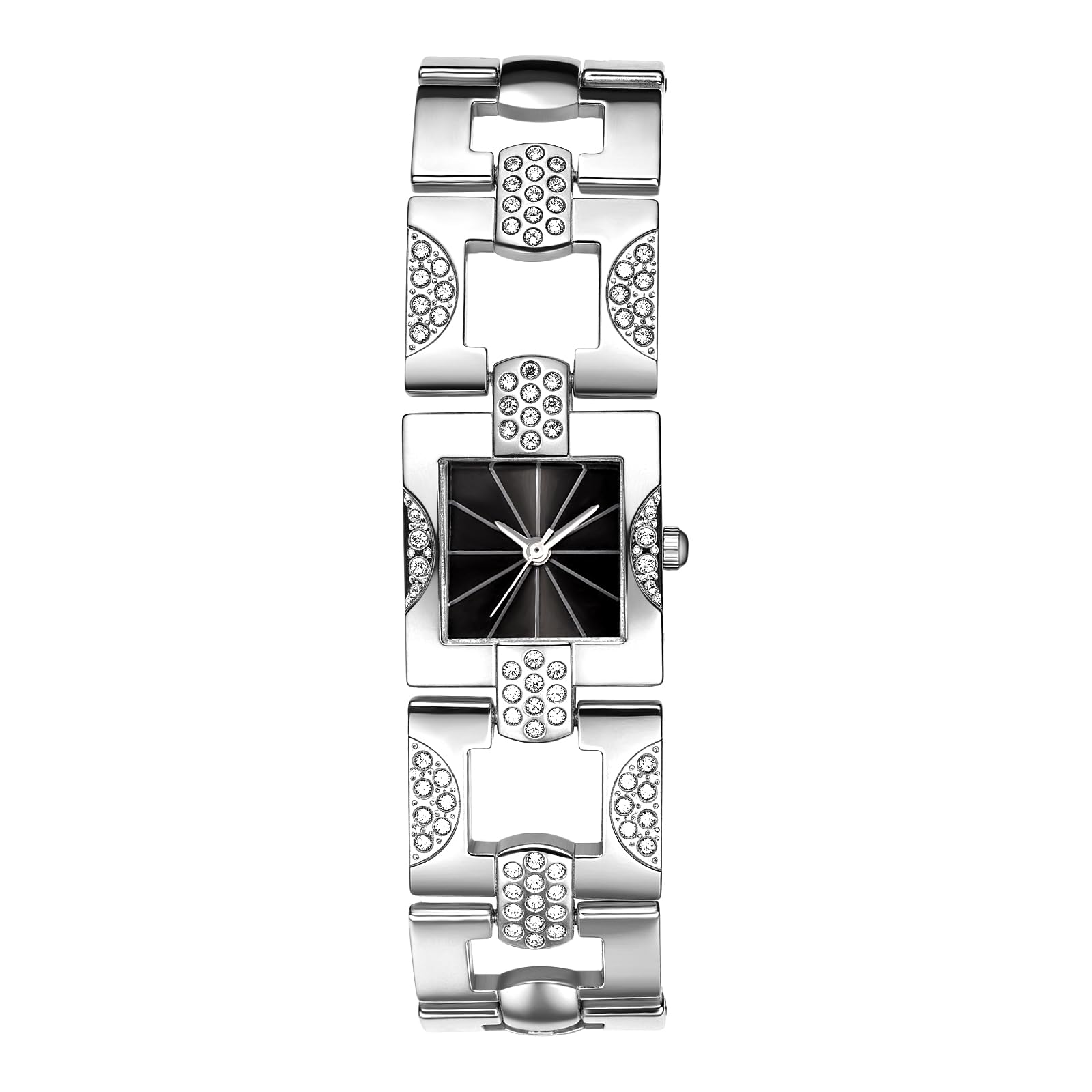 JewelryWe Damenuhr Kleine Quadratische Uhren Glitzer Strass Analog Quarz Armbanduhr Damen Metallarmband Kristalle Uhr mit Eckigem Zifferblatt - Elegant Luxuriöses Geschenk für Frauen