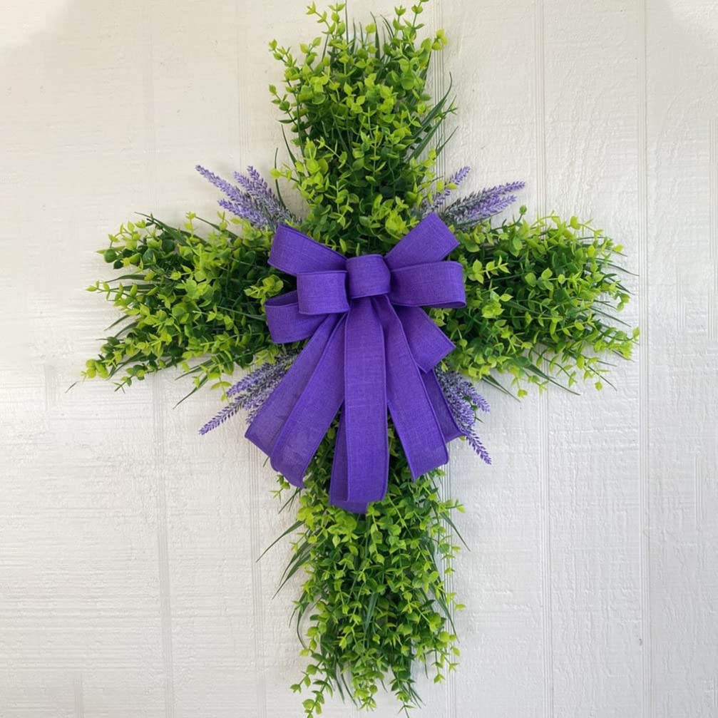 LIFKOME Ghirlanda Decorativa Eucalipto Forma Di Croce Per Decorazioni Primaverili e Festive Adatta Per Porta Ingresso Interni Ed Esterni Atmosfera Calda e Accogliente Con Fiocco Elegante