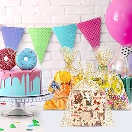 COQOFA Clear Cellophane Treat Bags - 12x16, 50 pcs, Gold for Birthday, Wedding, Party