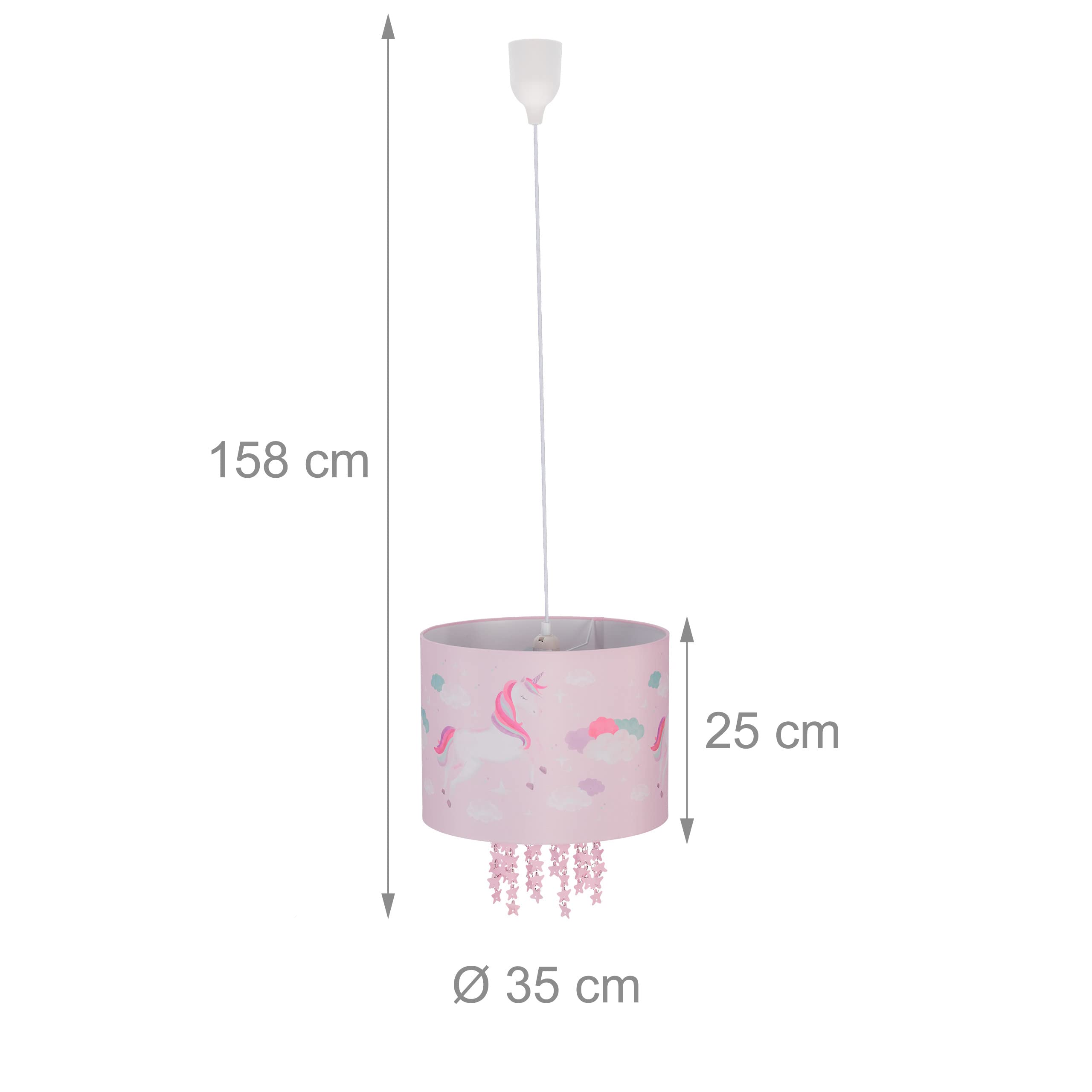 Relaxdays Lampa, klosz ozdobiony jednorożcami, oprawka E27, HD ok. 158 x 35 cm, do pokoju dziecięcego, różowy