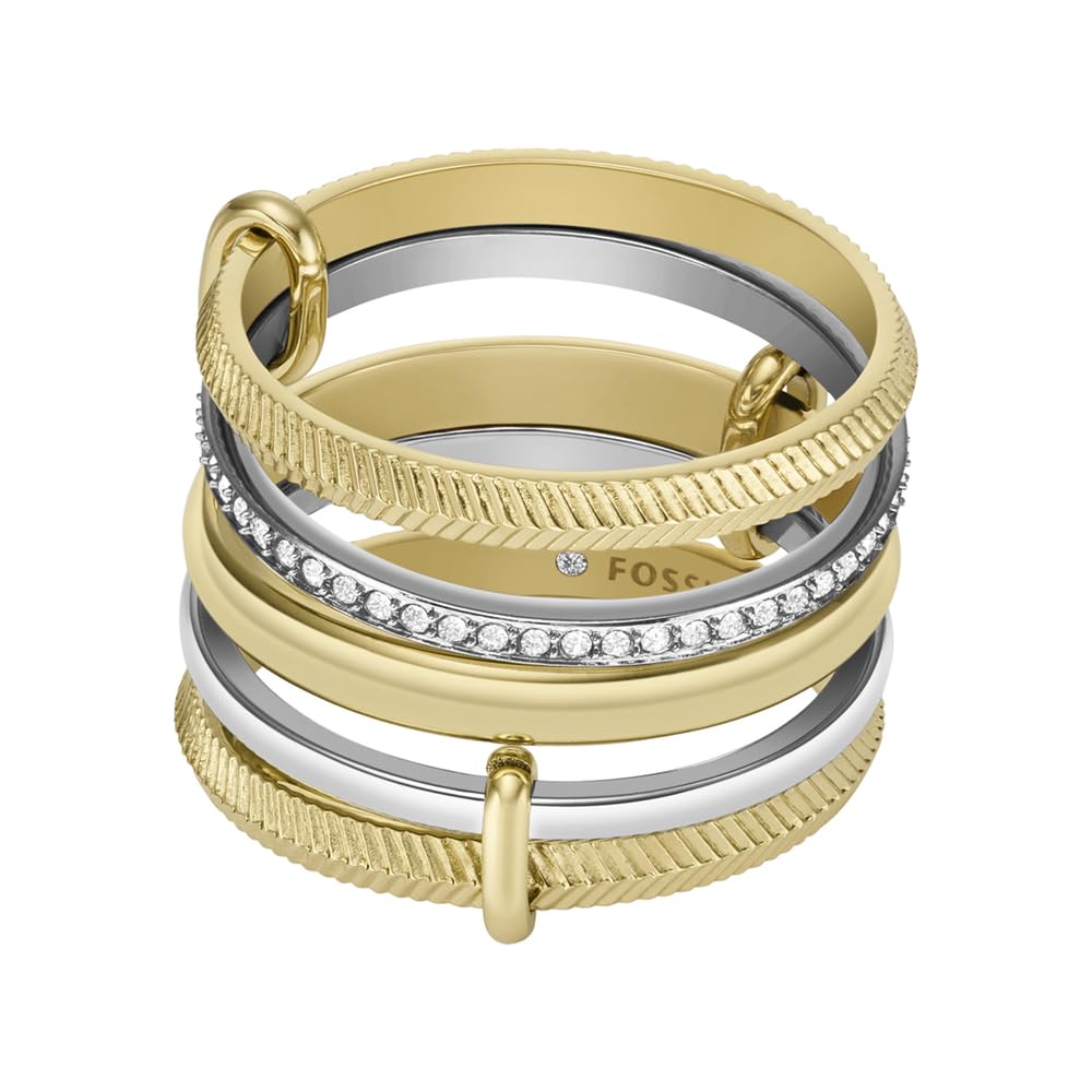 Fossil Damenring Harlow, zweifarbig oder goldfarbener Edelstahl Prestack