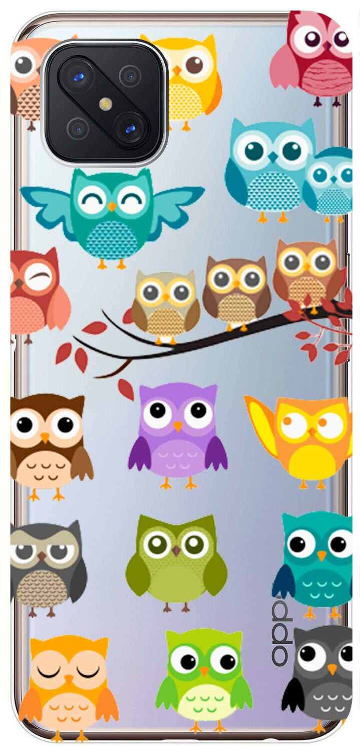 Mixroom - Cover Custodia Case In TPU Silicone Morbida Sfondo Trasparente Per OPPO RENO4 Z RENO 4Z Fantasia Famiglia Di Gufetti T462