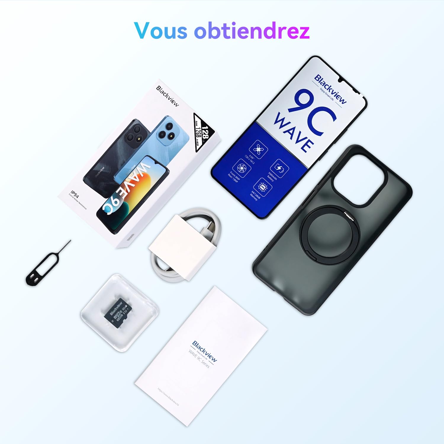 Blackview Wave 9C Telephone Portable Pas Cher avec Coque 360° Rotatif 12Go+64Go / 2To TF, 6,56" IP54 Android 15 Smartphone Débloqué 4G Dual SIM, 5000mAh 13MP Téléphone 4G, GPS,OTG, 2 Ans Garantie