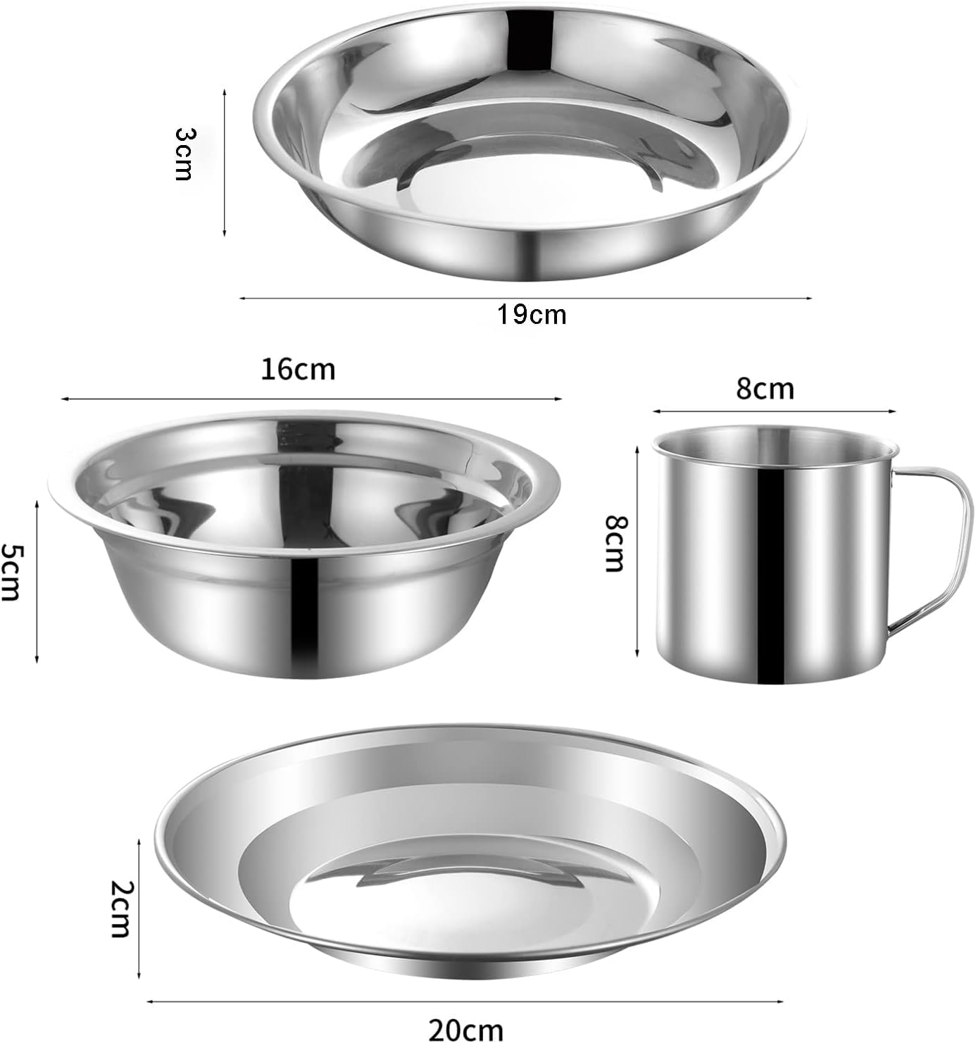 Outdoor Camping Besteck Set Edelstahl Geschirr für 1-2 Person Camping Geschirr Mess Kit Komplettes Geschirr Set 12 in 1 Flatware Kit mit Mesh Tasche für Camping, Rucksack, Wandern