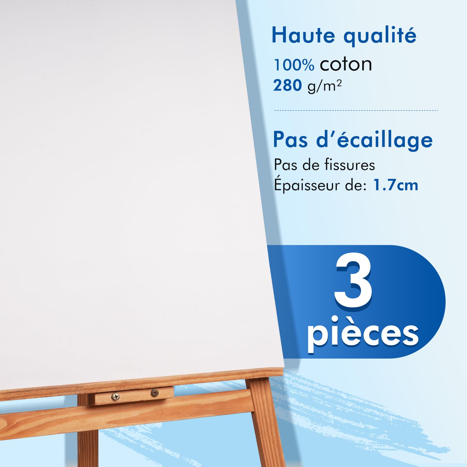 Toile Peinture 50x70cm - 3 pièces Toile a Peindre Pré-Étirée pour l'artiste, 100% Coton, Bois certifié FSC, 280GSM, 1,7cm D'épaisseur Toiles à Peindre Encadrées, Sans Acide, Triplement Apprêtée