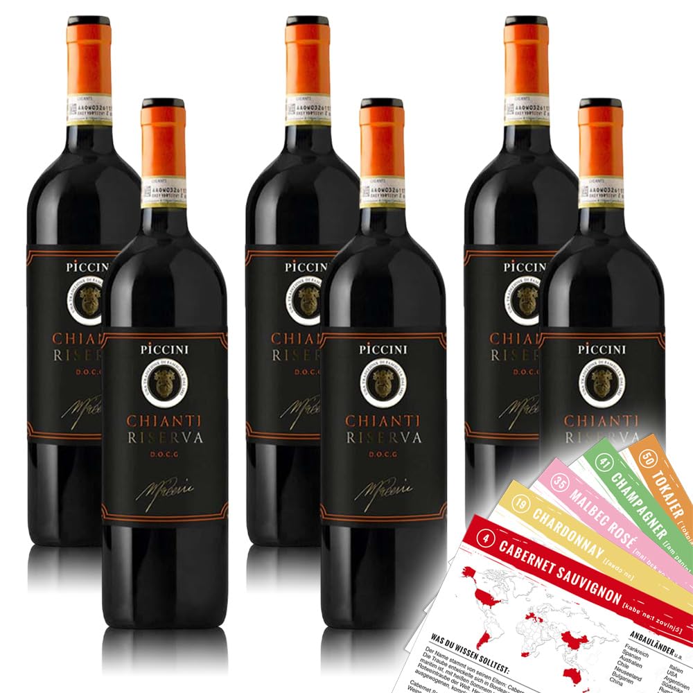 Piccini Chianti Riserva DOCG, trocken, sortenreines Weinpaket + VINOX Winecards (6x0,75l)