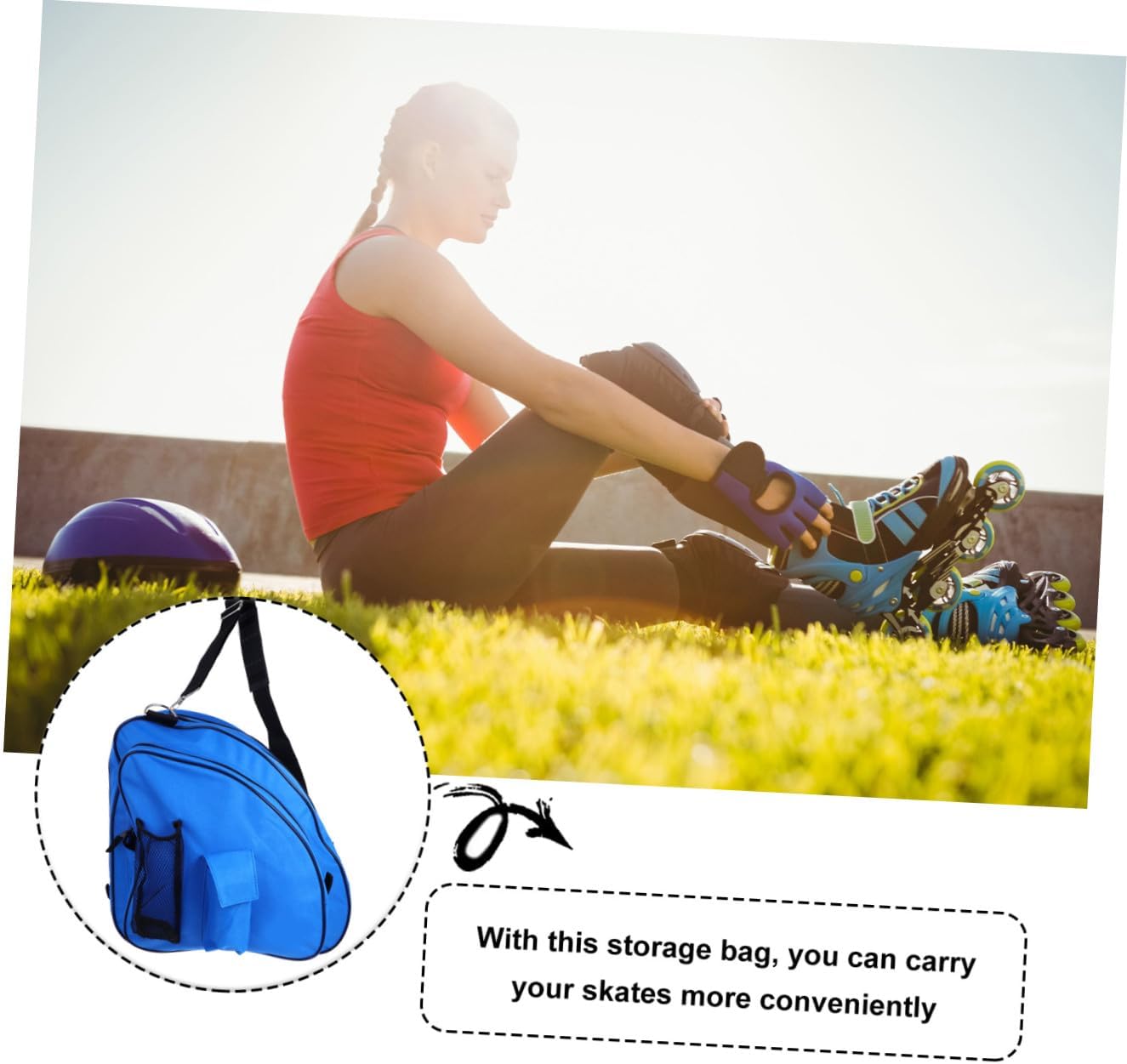 Roller Skates Storage Bag Portable Skate Carry Pouch Lightweight Protective Bag with Blue