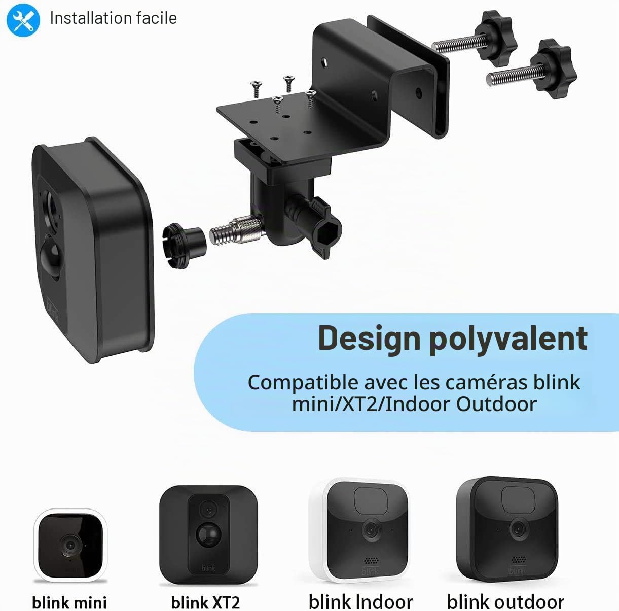 Lot de 2 supports de gouttière résistants aux intempéries pour Blink XT/XT2/Blink Outdoor 3/Outdoor 4/Outdoor 2K+/Blink Mini/Mini 2, support de caméra réglable en aluminium pour caméra
