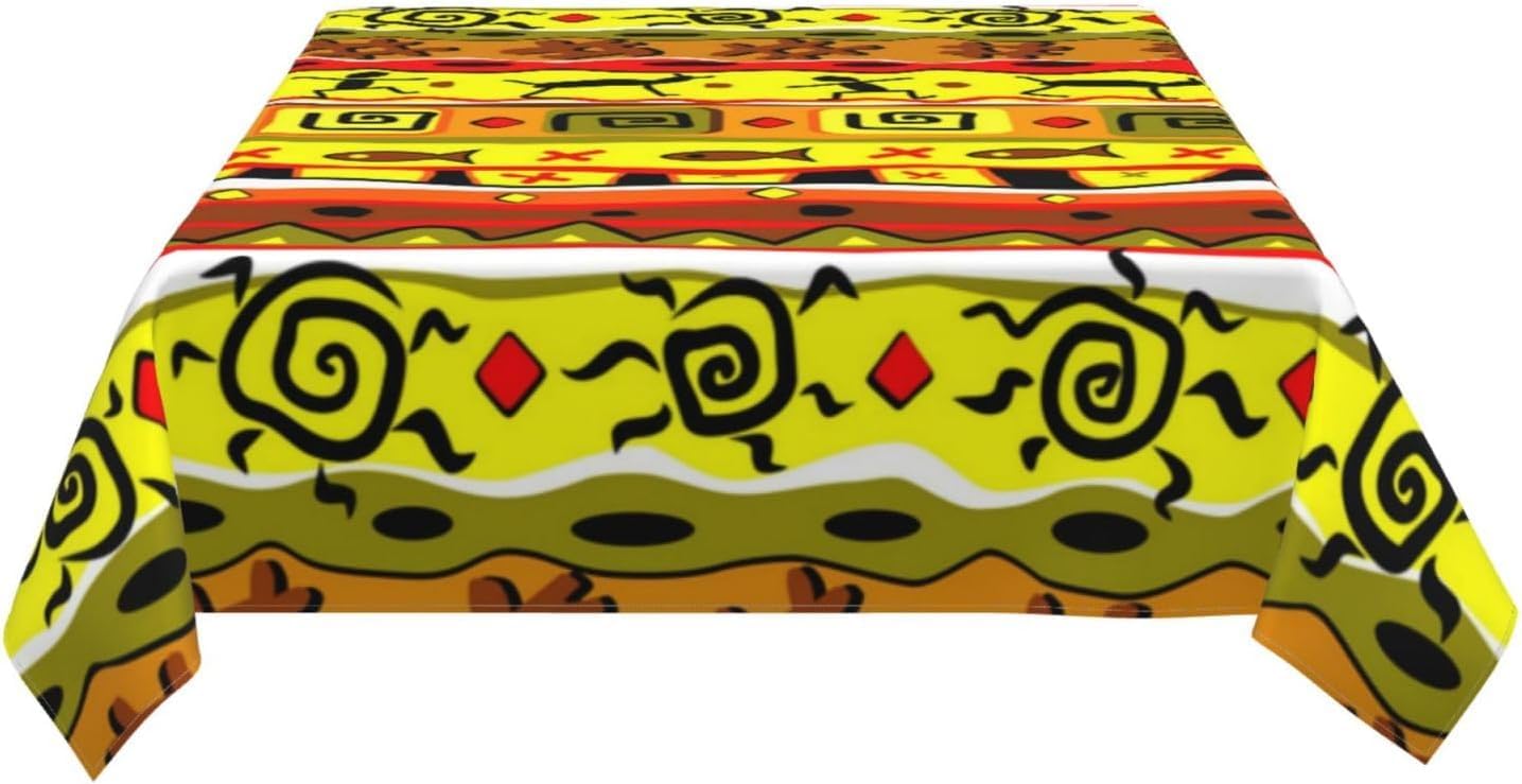 Tovaglia Antimacchia 300x140 cm Rettangolare Africa Tovaglie Impermeabile 3 Metri Copritavolo Poliestere Protezione Tavolo Tradizioni Tribali Africane, per Feste (12-14 Posti) a-5298