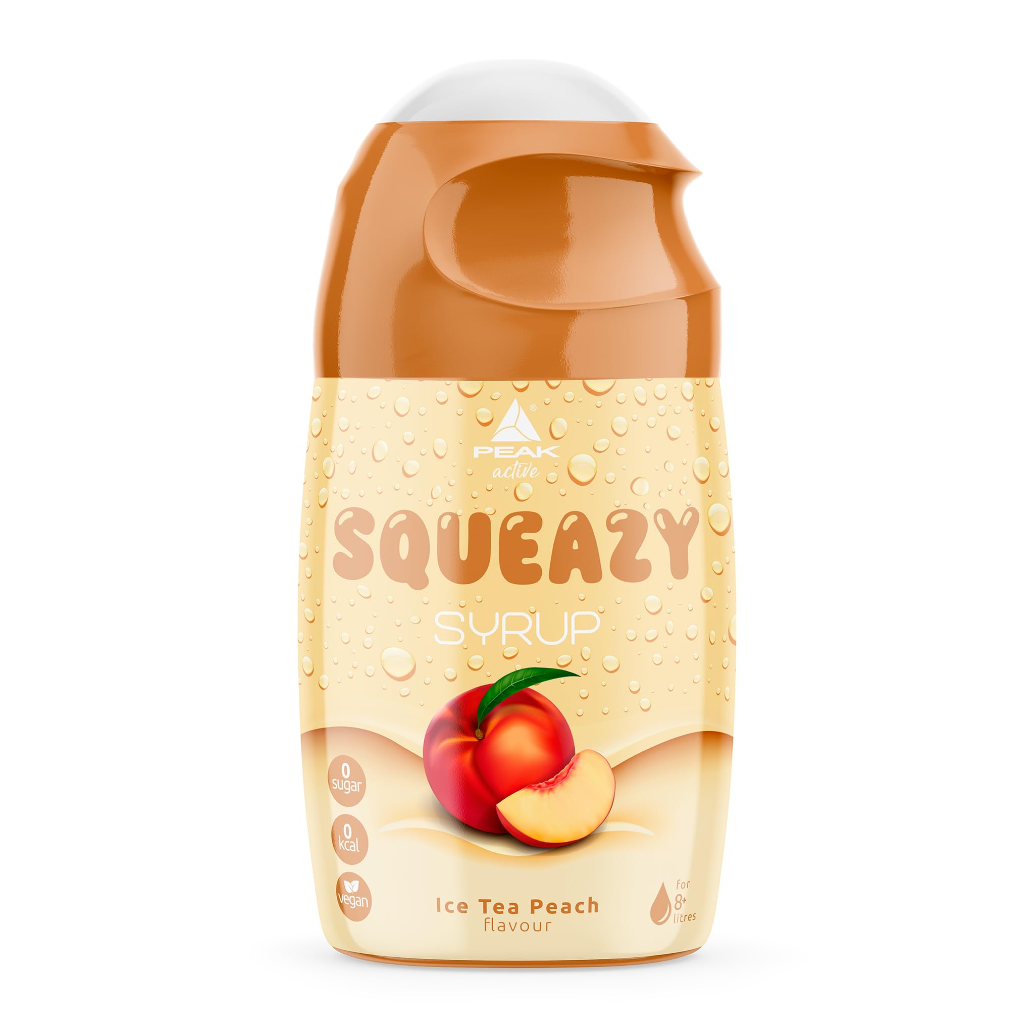 PEAK Squeazy Syrup - Display - 10 x 65ml - Sabor Té Frío al Melocotón I para hasta 8 l de bebida lista para tomar I sirope sin azúcar con extracto de fruta real I vegano I cero calorías