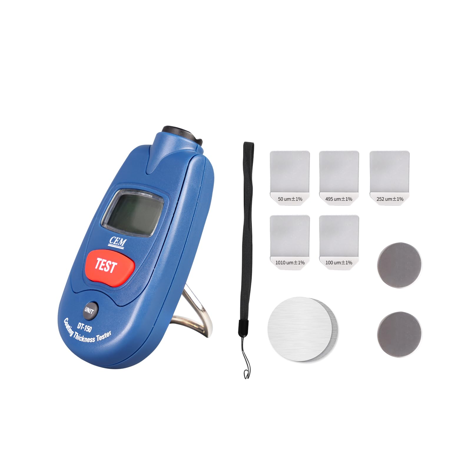 CEM Paint Thickness Gauge,Car Boat Coating Tester with Calibration Plates&Battery,Fe/NFe Automatic Recognition Portable Digital Thickness Meter