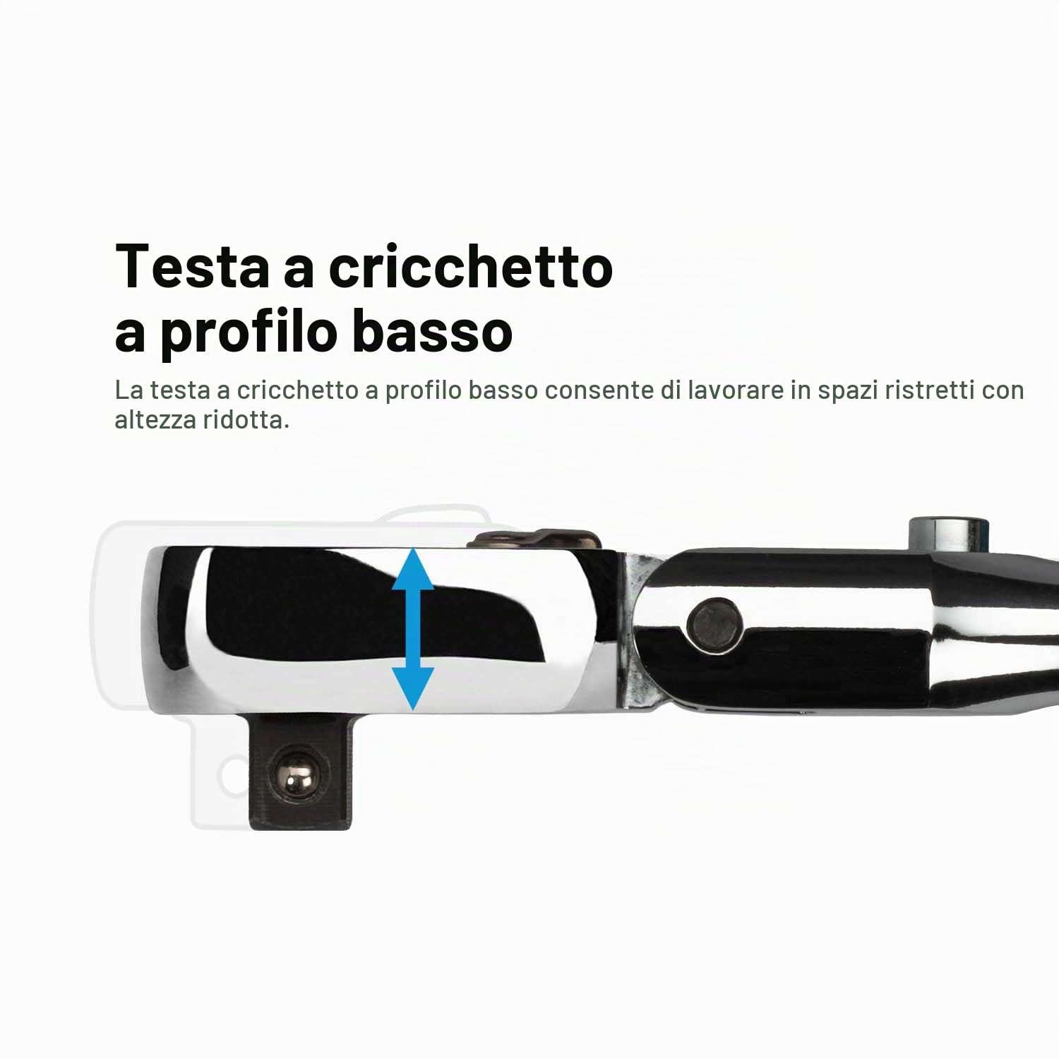 Capri Tools Set di 3 chiavi a cricchetto con testa flessibile a 90 denti, impugnatura extra lunga cromata, attacco da 1/4, 3/8, 1/2"