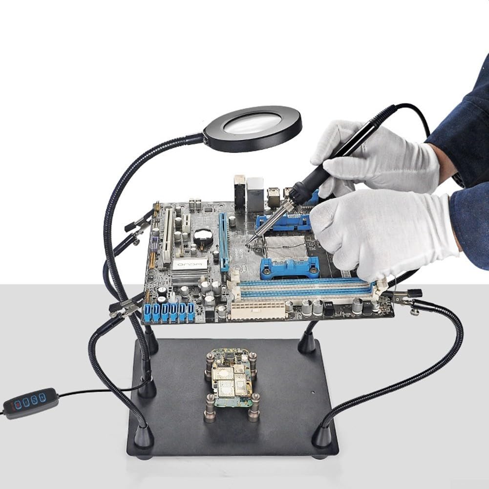 Supporto per circuiti stampati, girevole a 360°, morsetto con lente d'ingrandimento, supporto per stazione di saldatura regolabile, aiuto per riparazione elettronica, telefono, laptop, orologio