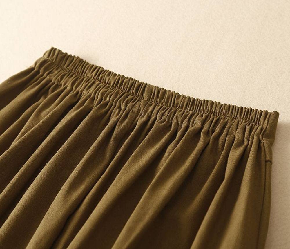Rock Damen,Damen Maxirock Schwarz Elastische Taille Baumwolle Leinen Knopf Faltenrock Einfarbig Mit Taschen A-Linie Geraffte Lässige Lange Röcke Für Mädchen Damen,L