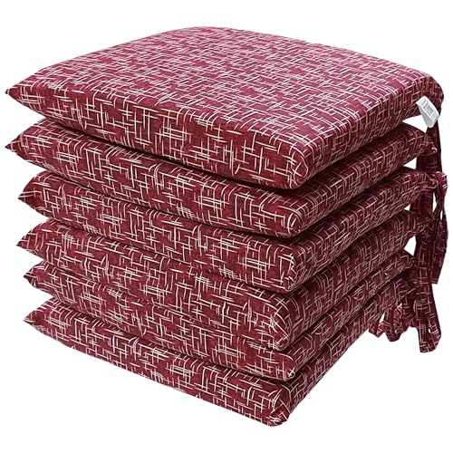 Cuscini Sedie Cucina Set Da 4 O 6, Cuscini Per Sedie Quadrati 40X40 Cm, Copri Sedia Da Cucina Sfoderabili Con Laccetti, Cuscino Sedia Double Face In Tessuto Loneta Made In Italy (6 Amalfi Bordò)