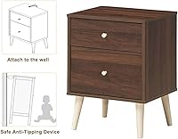 Vista 7 de Giantex Mesita de noche con cajones y patas de madera de goma maciza, gran espacio de almacenamiento para dormitorio, sala de estar, pasillo