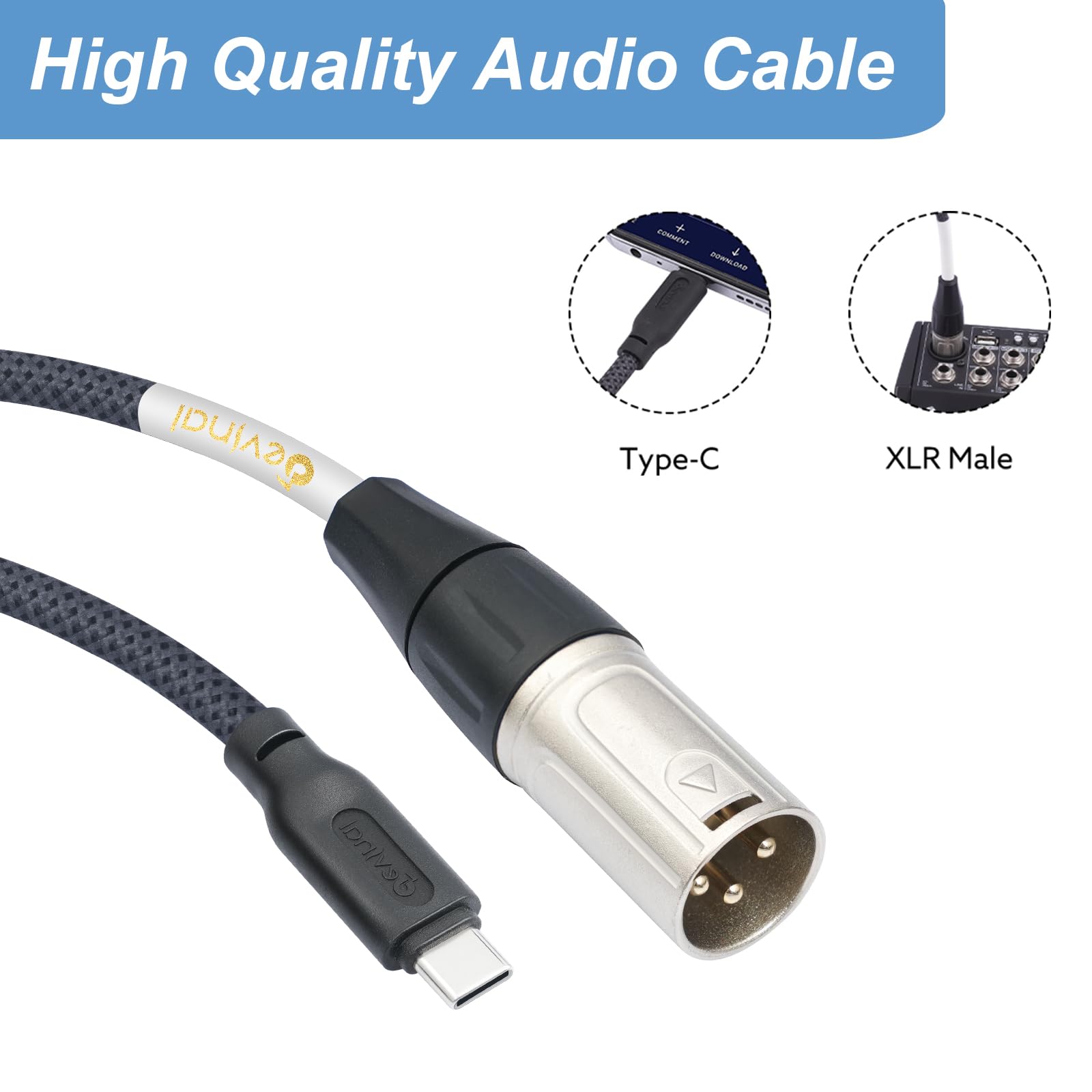 Devinal USB C to XLR Cable, Smartphone/Laptop to XLR Male Output Cable for Amplifier Speaker, Mixer Console 3.3 FT - Image 3