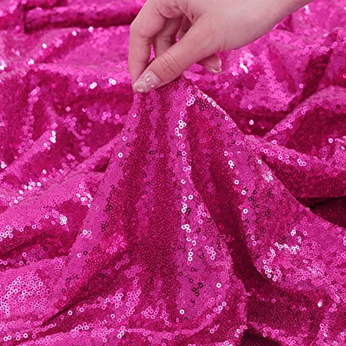 Image of B-COOL Round Sequin Tablecloth Party Decorations: 132 Inch Fuchsia Table Cloth Glitter Fabric Overlay for Indoor Outdoor Dining Parties Home