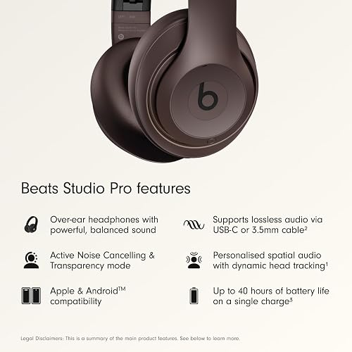 Beats Studio Pro - Casque sans Fil avec Bluetooth et Réduction du Bruit - Audio Spatial personnalisé, Audio USB-C au Format Lossless, Compatibilité Apple et Android - Moka - 2