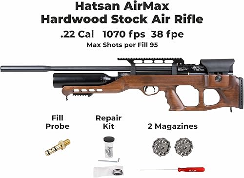 Miniatura 5 de Hatsan AirMax .22 - Rifle de aire Cal con paquete de 250 pellets y 100 objetivos de papel (stock de madera dura)