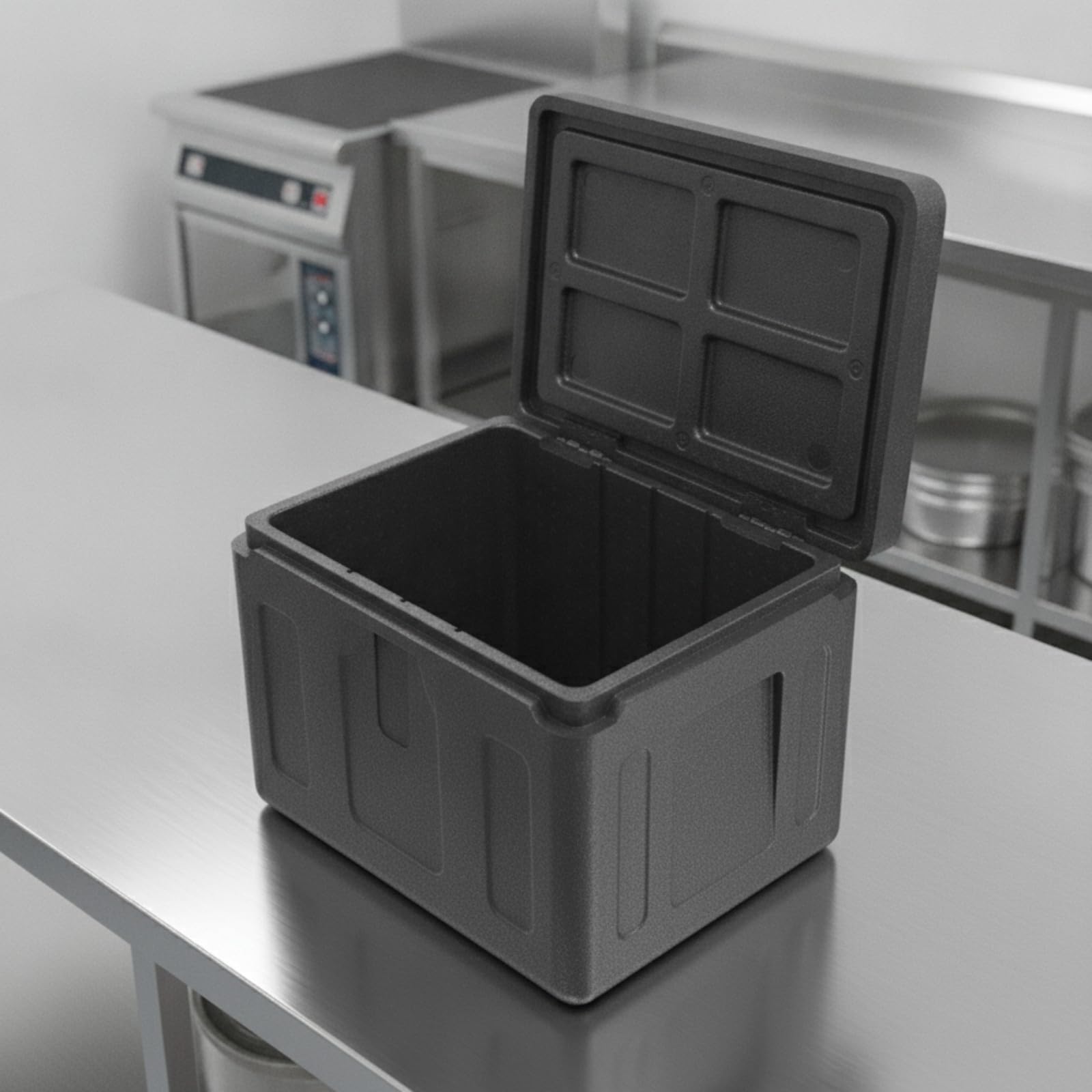 predolo Kälteisolierend Transportbox mit Deckel | Hohe Temperaturerhaltung, Polypropylenschaum-Temperaturbox, Stapelbar, Isolierbox mit Deckel, für Essenstransport, Grau, Klappdeckel