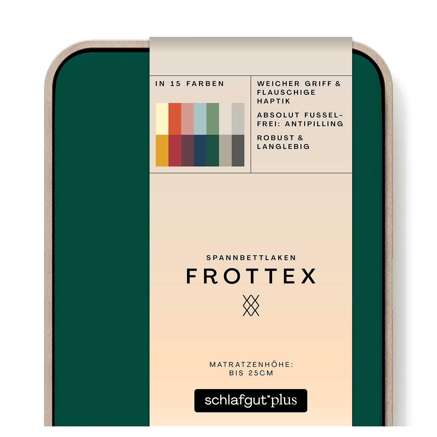 schlafgut Frottex Spannbettlaken 140x200 cm Frottee Baumwolle, Green Deep | Bettlaken, Spannbetttuch 160x200 cm, Grün, Frottee Stretch, saugfähig, bis 25 cm Steg, OEKO-TEX, Rundumgummi