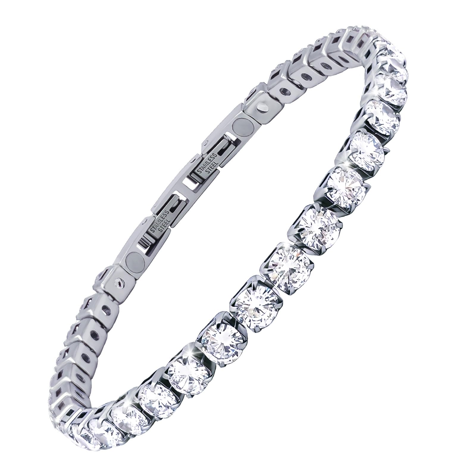 JEROOT Magnetisches Armband aus Titanstahl für Damen, Verschluss Edelstahl Armband Magnet 5mm Blau Zirkonia magnetisches Armband mit starken Magneten für Frauen, Energetix Magnetschmuck 3500 Gauss