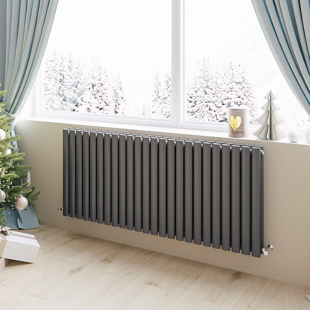 Huiyang Anthracite Horizontal Radiator Oval Column Designer Central Heating Rad 600X1416mm Double