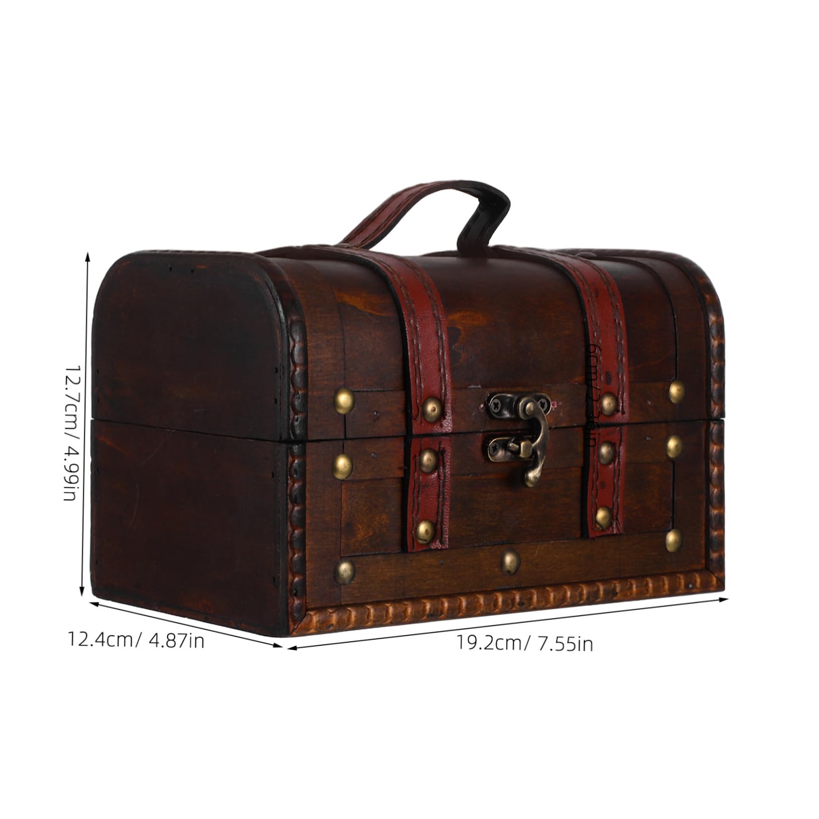 STOBAZA Small Storage Crate with Lock Decorative Keepsake Holder for Jewelry Trinkets Valuables Dark Brown Antique Style