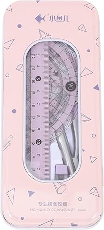 LUOZZY Student Math Geometry Tool Set Students Ruler Compass and Protractor Kit Office Stationery for Drawing School Supplies (Pink)