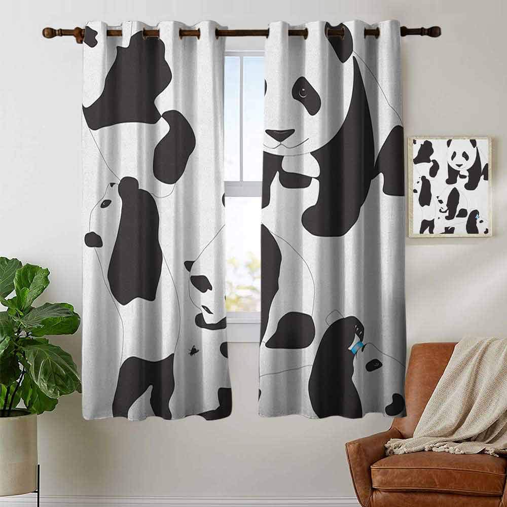 pattern curtains Zoo,Drawing of Baby Pandas Milk Bottle Fly Adorable Animal Figures Child Mammal, Charcoal Grey White,Living Room and Bedroom Multicolor Printed Curtain sets 42"x72"