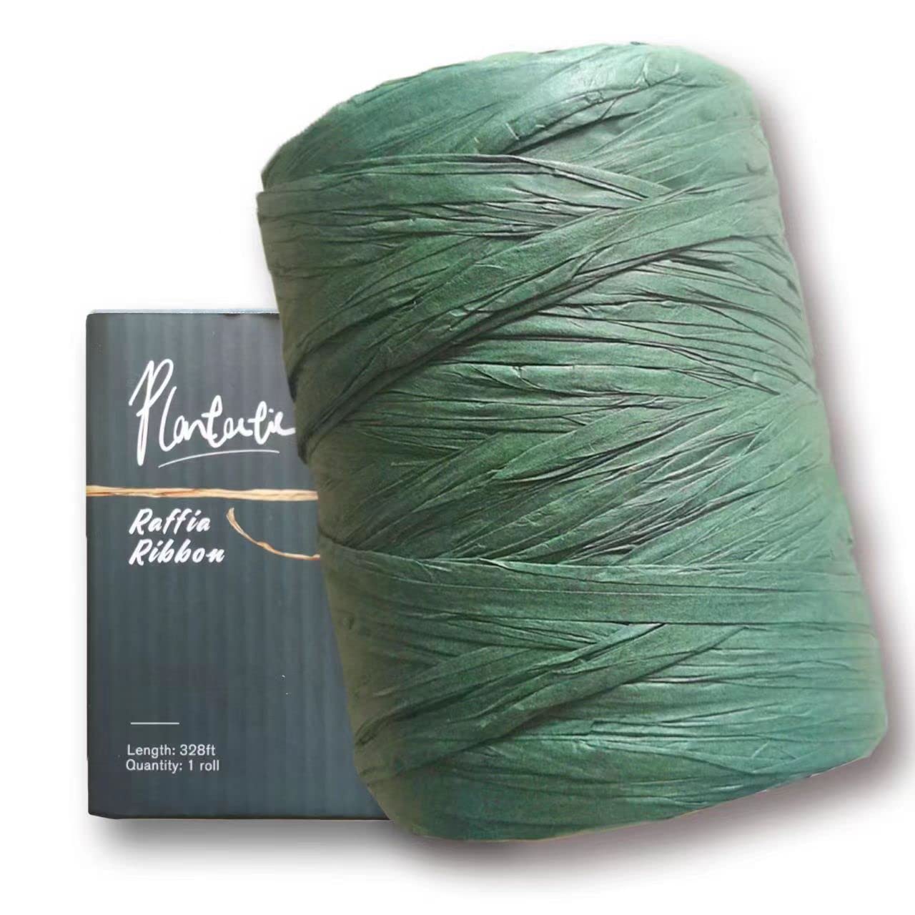 plantacticRaffia Paper Ribbon for Gift Wrapping/DIY Decoration, 328 Feet 1 Roll (Dark Green)