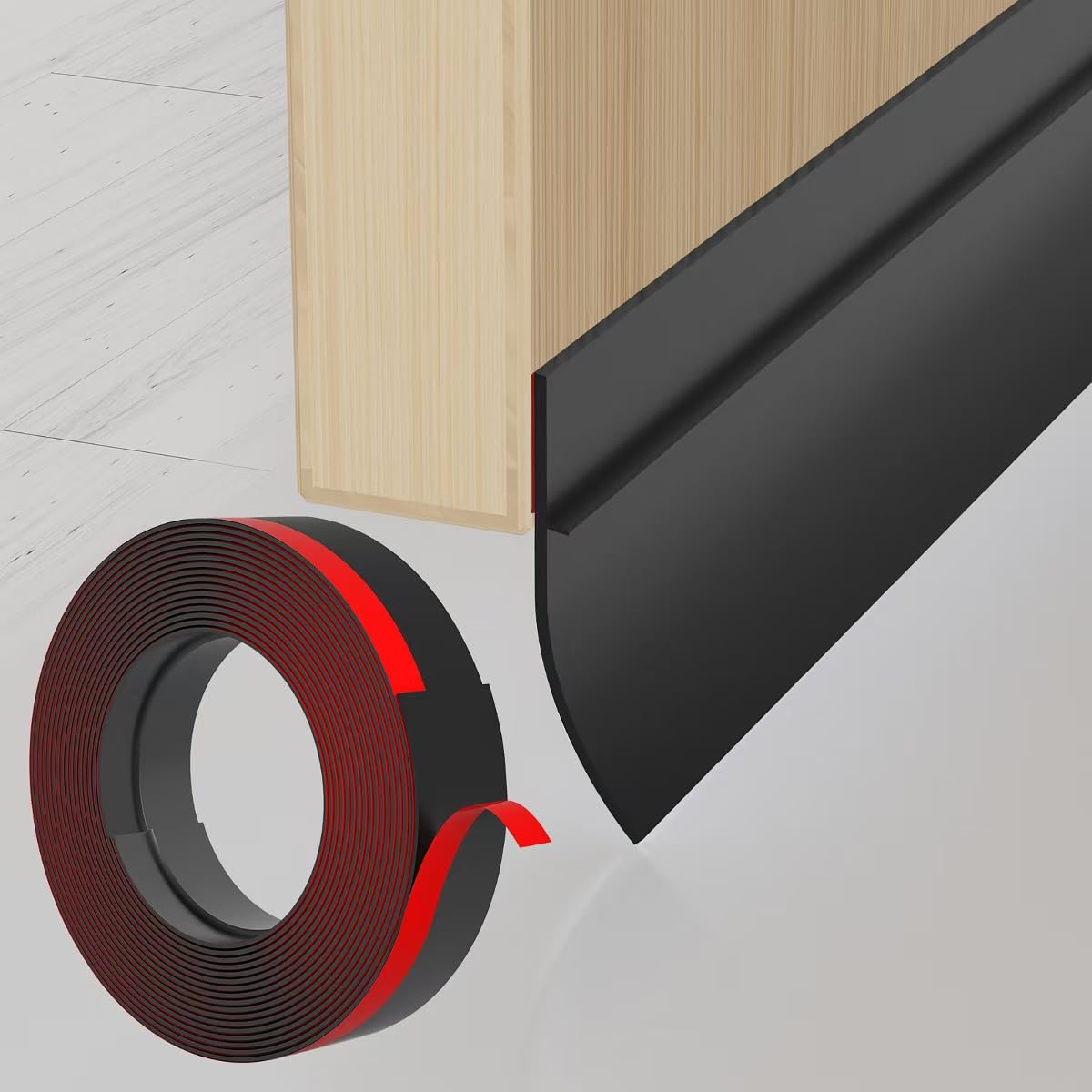 Maudzlan Black-35Mm Draft Excluder Door Seal Strip 236 Inch/6M Seal And Save Tape Frame Draught Stopper Clear Silicone Self Adhesive Inserts Door Bottom Sweep Heat Cold Air Blocker Soundproof (Black-35Mm)