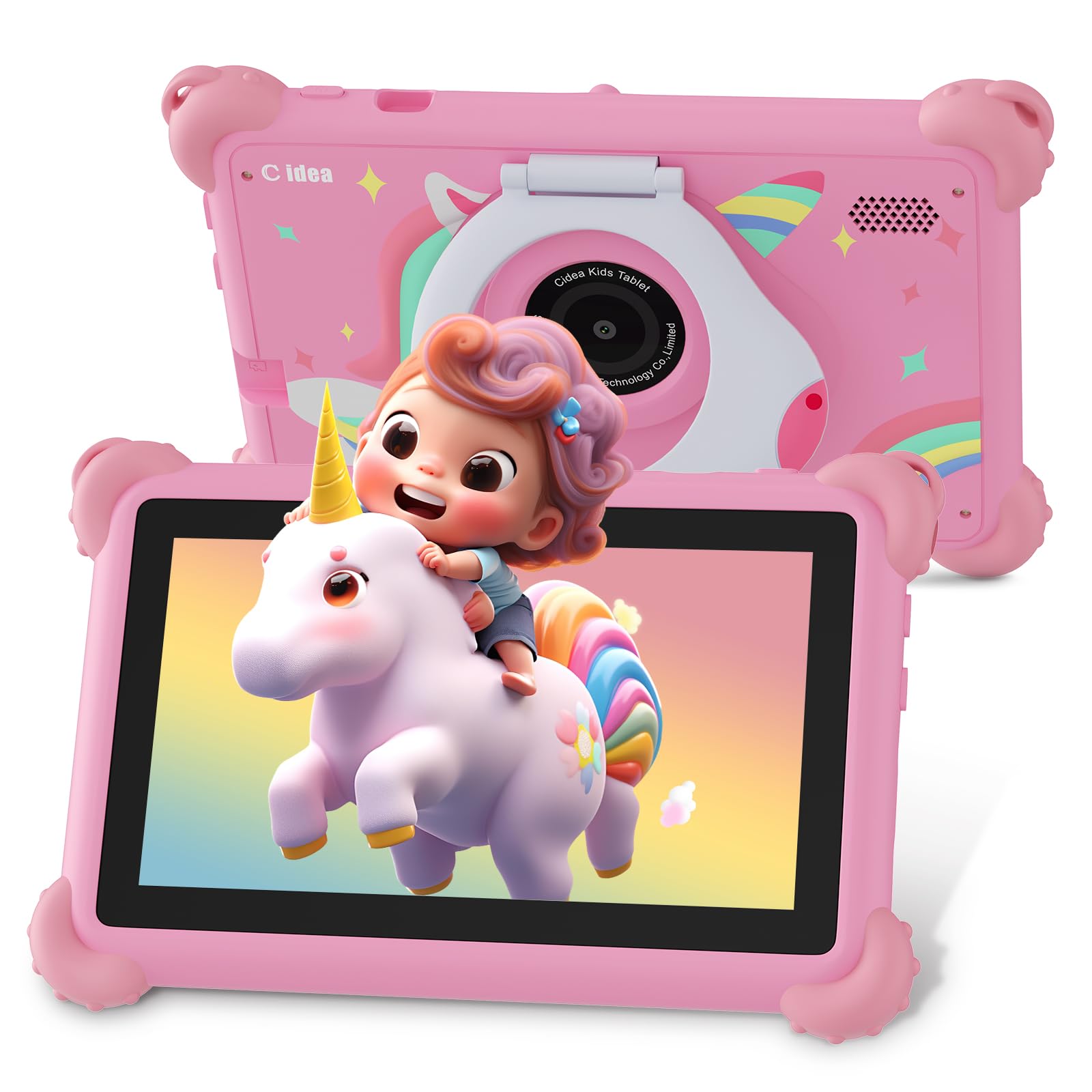 C idea Tablet for Kids, 7 Inches Kids Tablet, 4GB RAM 32GB ROM, Android 13 Toddler Software Pre-Installed, Children Learning & Playing for Girls Boys, WiFi, HD Display, Dual Camera, Pink