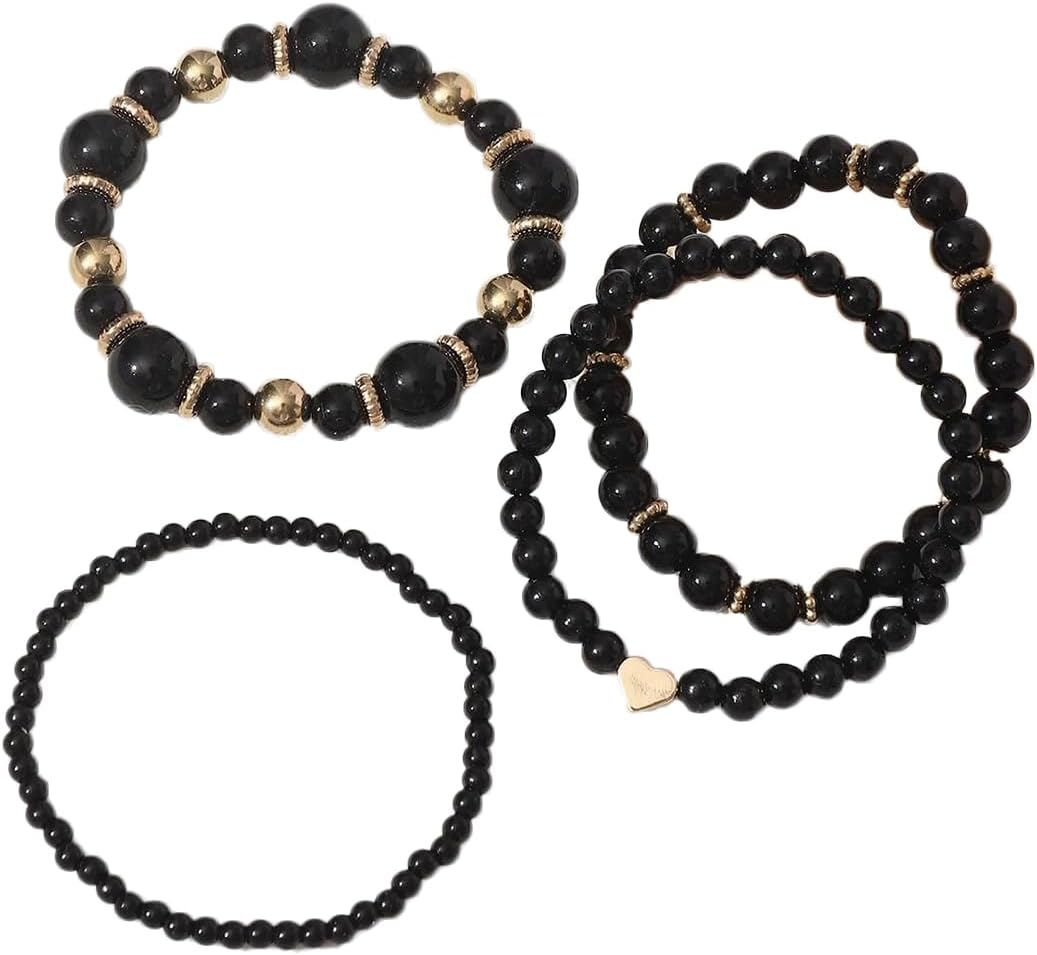 Adjustable Imitated Pearl Stackable Stretch Bracelet Set Beaded Heart Strand Bracelet for Women Bridal Bridesmaids Wrap Bangle Wedding Jewelry