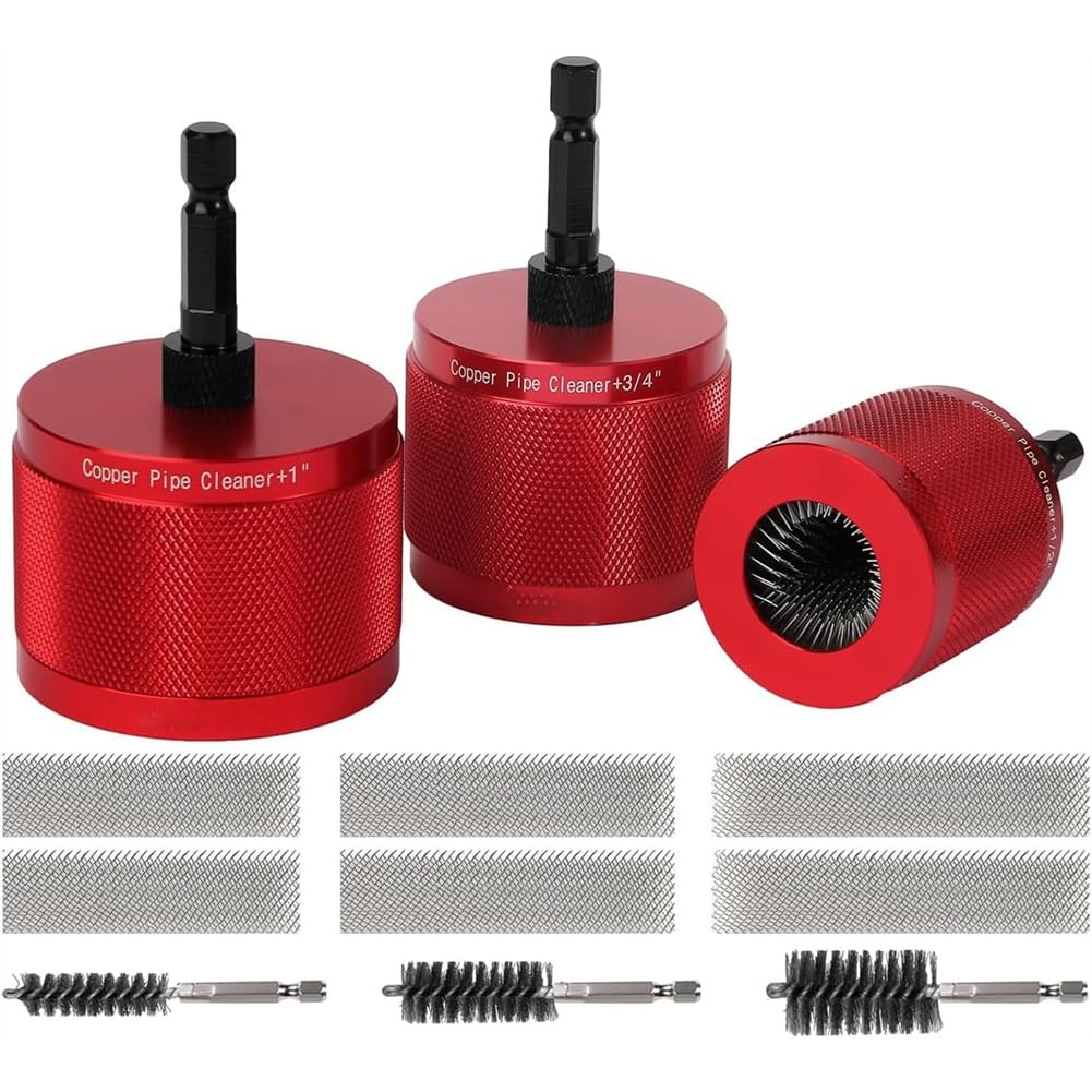 Xnuiasqe Copper Pipe Cleaner For 1/2", 3/4", 1", With 1/4" Hex Shank- For Cleaning Rust, Stains On Metal Pipes For Drill
